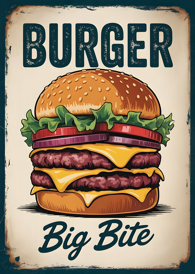 Burger Big Bite Retro Poster