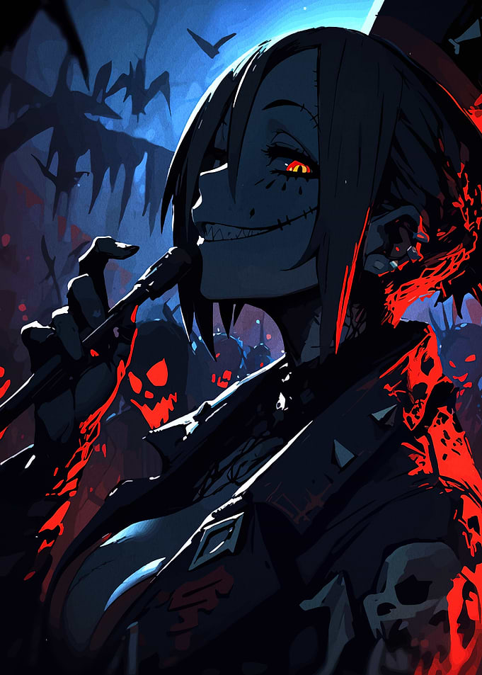 Creepy Anime Girl with Fiery Eyes