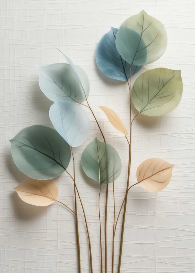 Pastel Leaves on Textured White Background