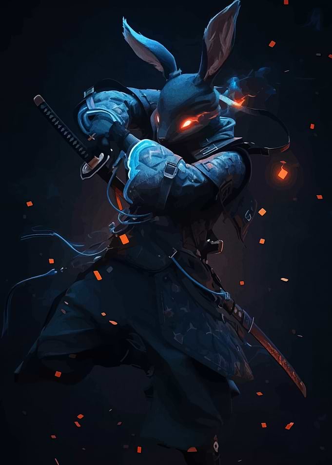 Cyberpunk Rabbit Samurai with Katana