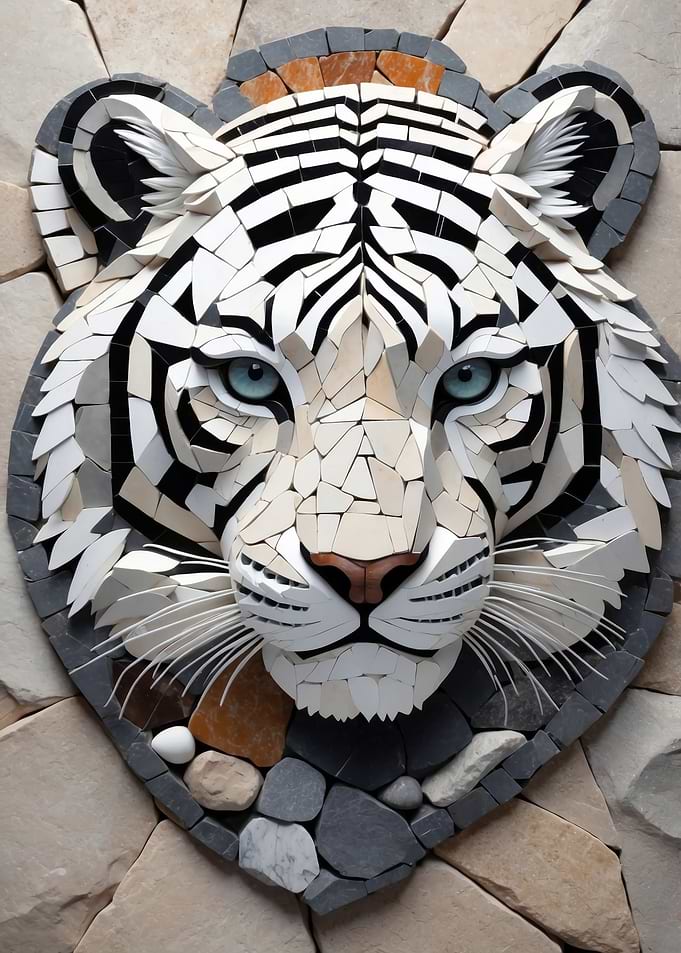 Mosaic White Tiger Head