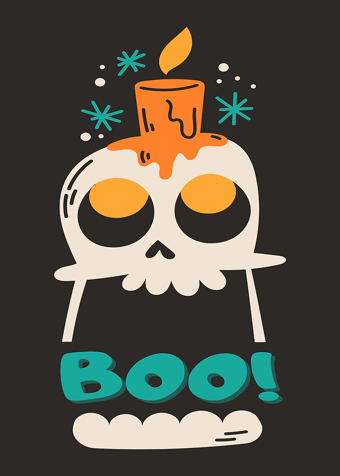 Halloween Skull with Candle and Boo