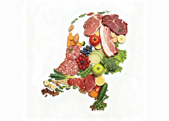 Food Map of Netherlands Made from Meat, Vegetables, and Fruits