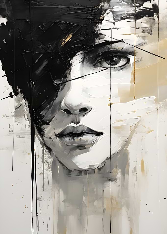 Abstract Portrait Painting in Black and White
