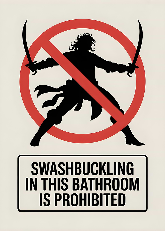 Swashbuckling Prohibited Bathroom Sign