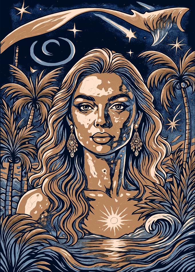 Tropical Woman Portrait with Palm Trees