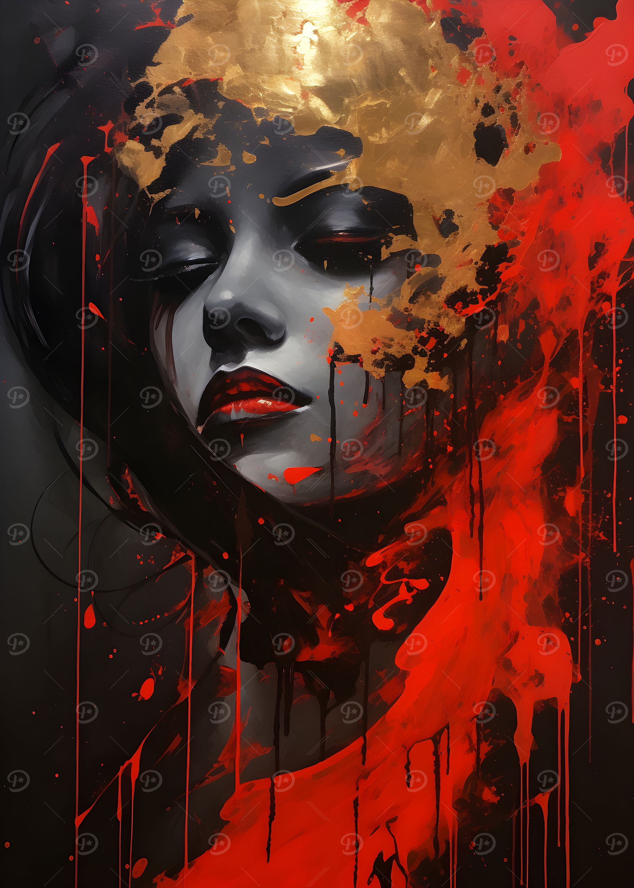 Abstract Portrait with Gold and Red