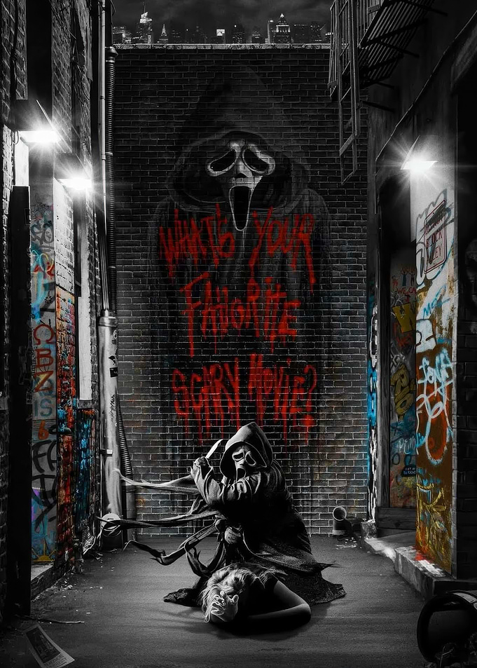 Scream Movie Scene in Dark Alley