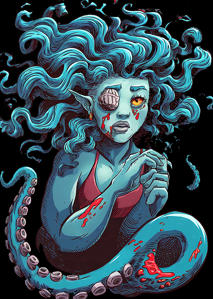 Octopus Girl with Damaged Eye