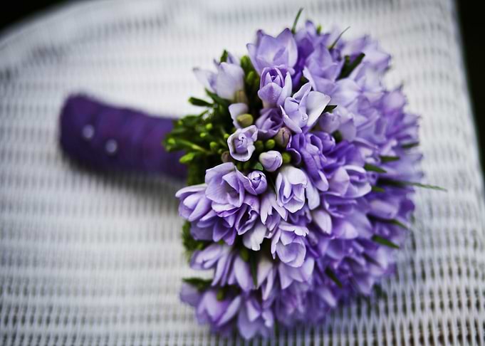 Purple Freesia Wedding Bouquet Close-Up