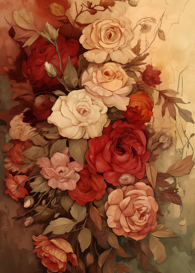 Vintage Floral Roses Art