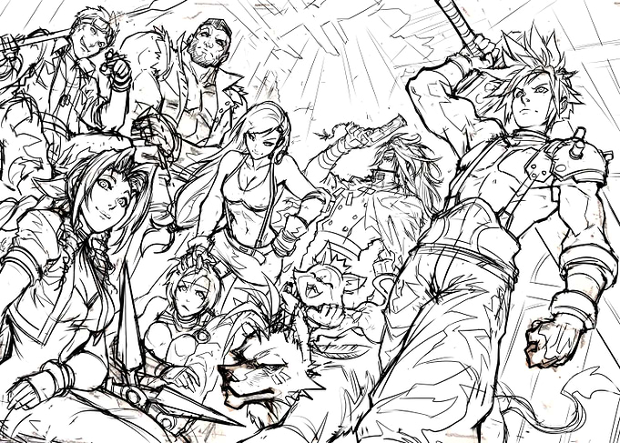 Final Fantasy VII Group Sketch