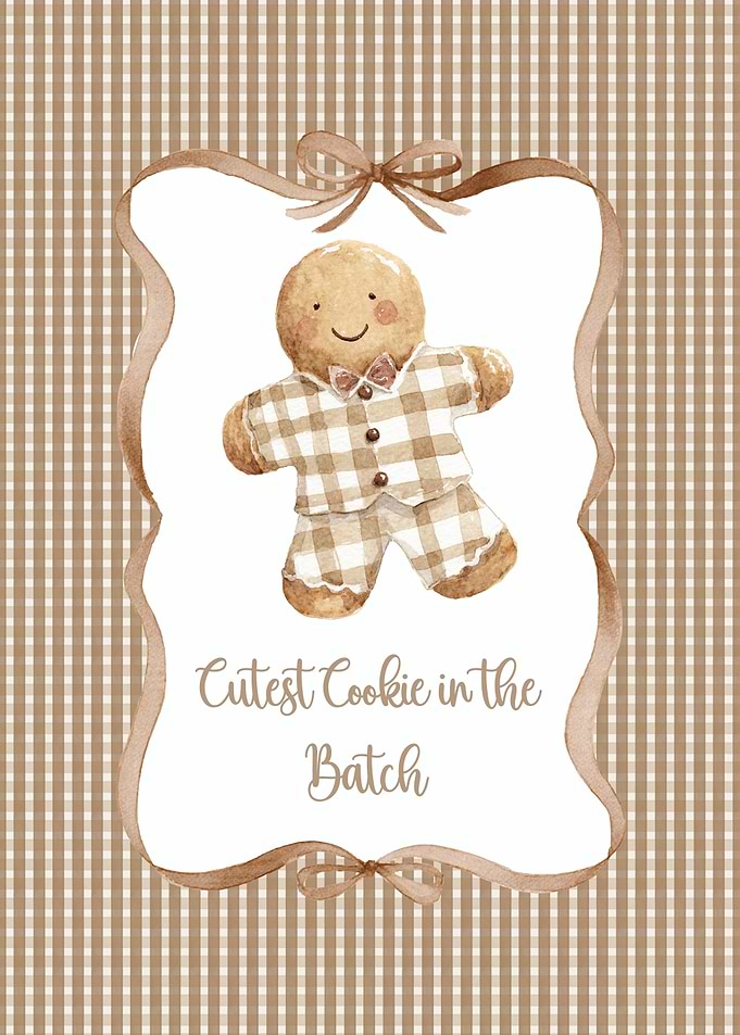 Gingerbread Cookie Art with Gingham Background