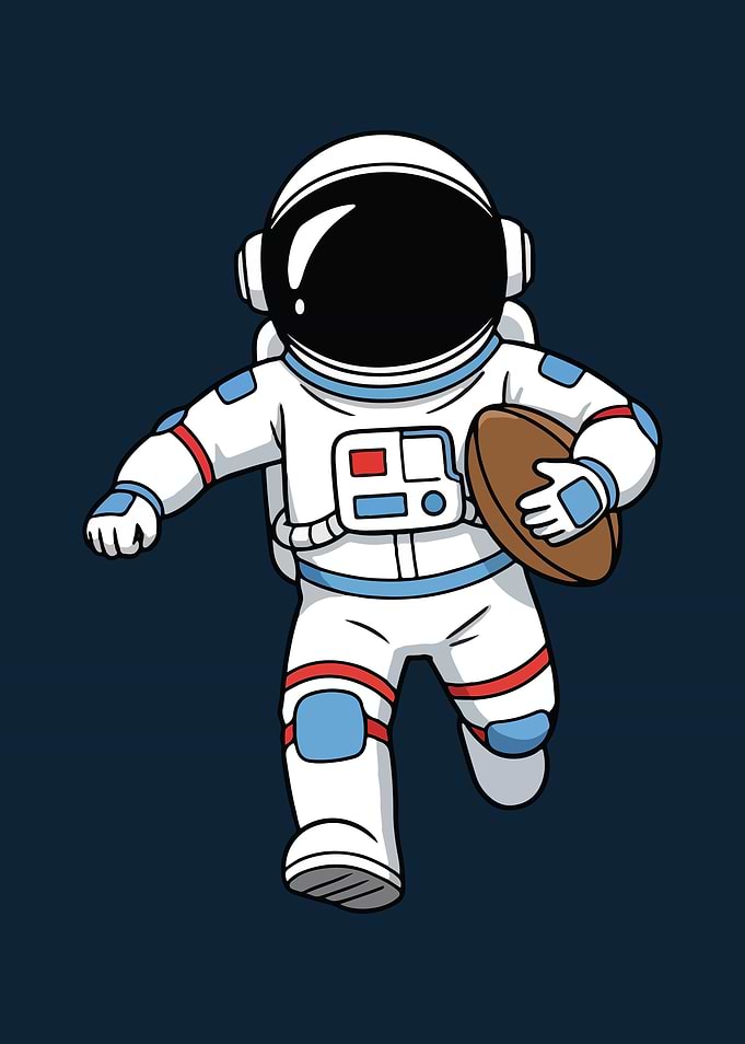 Astronaut Running with Football Cartoon