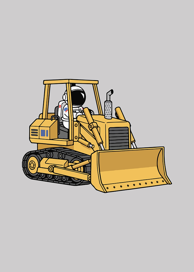 Astronaut driving a bulldozer cartoon