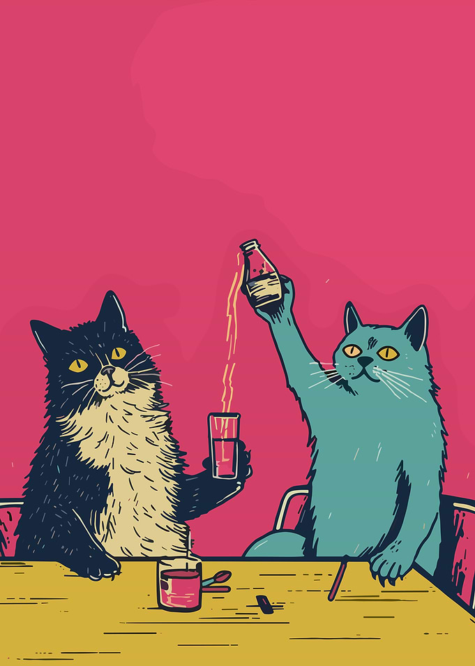 Cats Drinking Juice Illustration