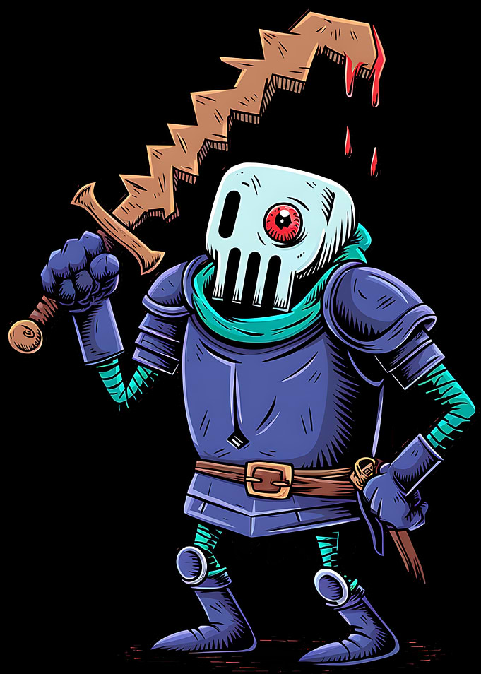 Cartoon Skull Knight with Jagged Sword