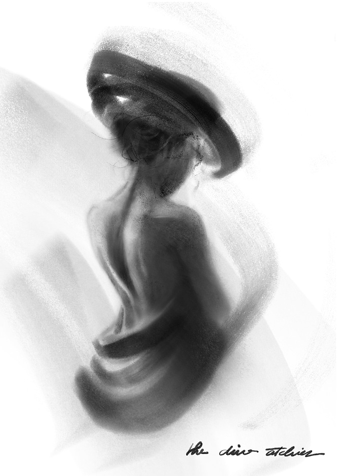 Monochrome Woman with Hat Art