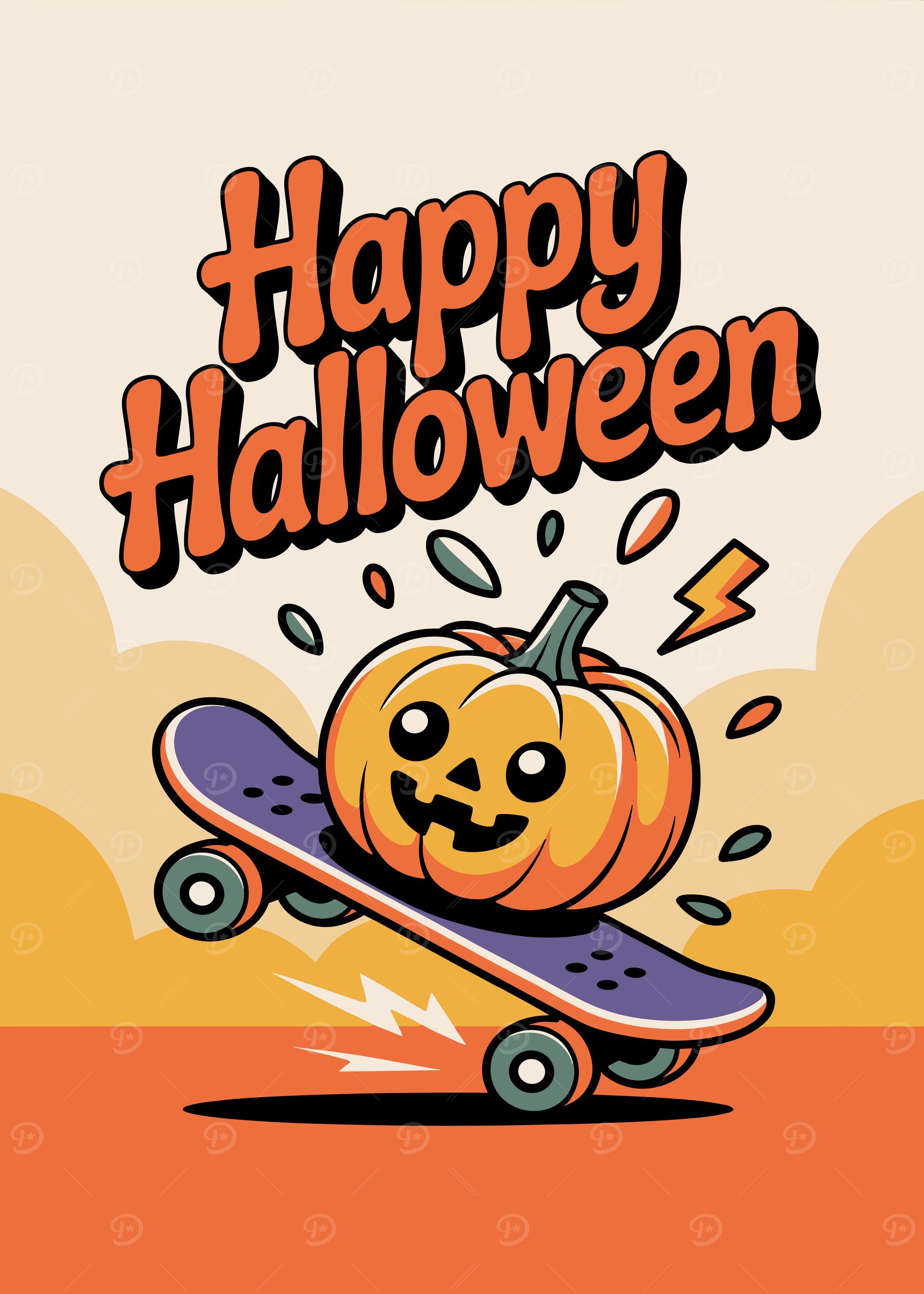 Happy Halloween Pumpkin Skateboard Cartoon