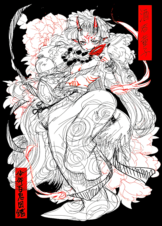 Oni Sketch with Floral Accents