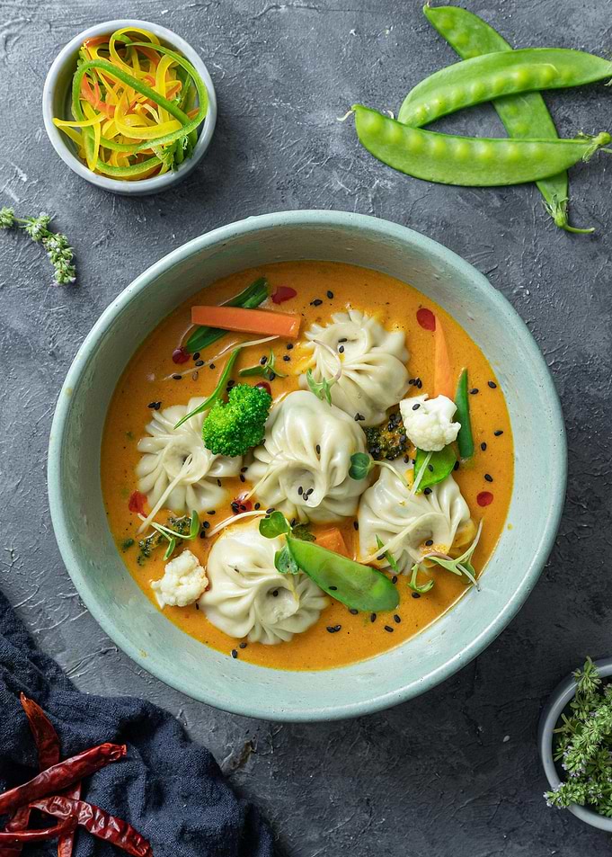 Momos in Curry with Vegetables
