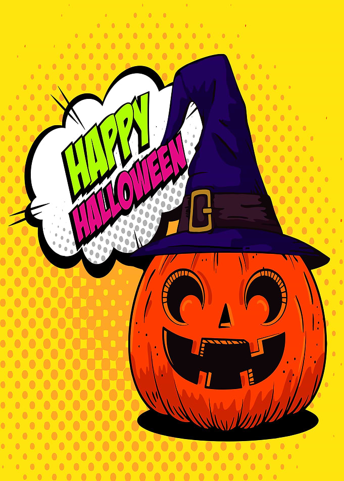 Happy Halloween Pumpkin with Witch Hat