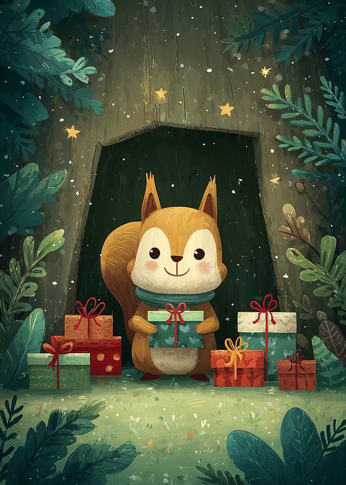 Festive Squirrel with Gifts
