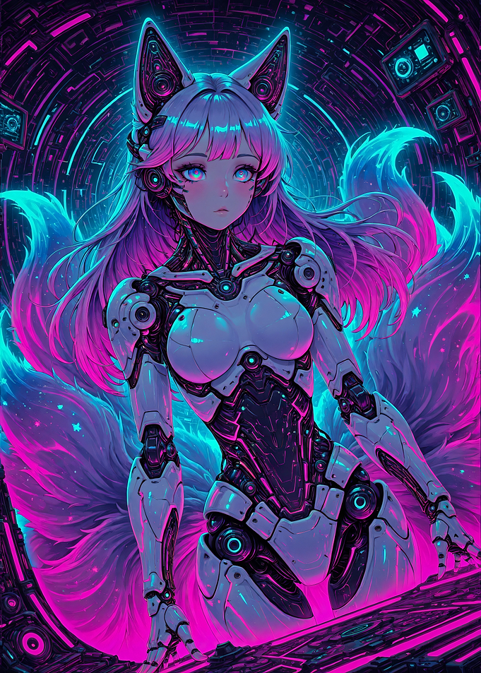 Cyberpunk Style Anime Fox Girl Robot