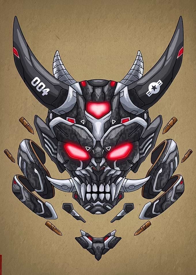Cyberpunk Oni Mask with Military Details
