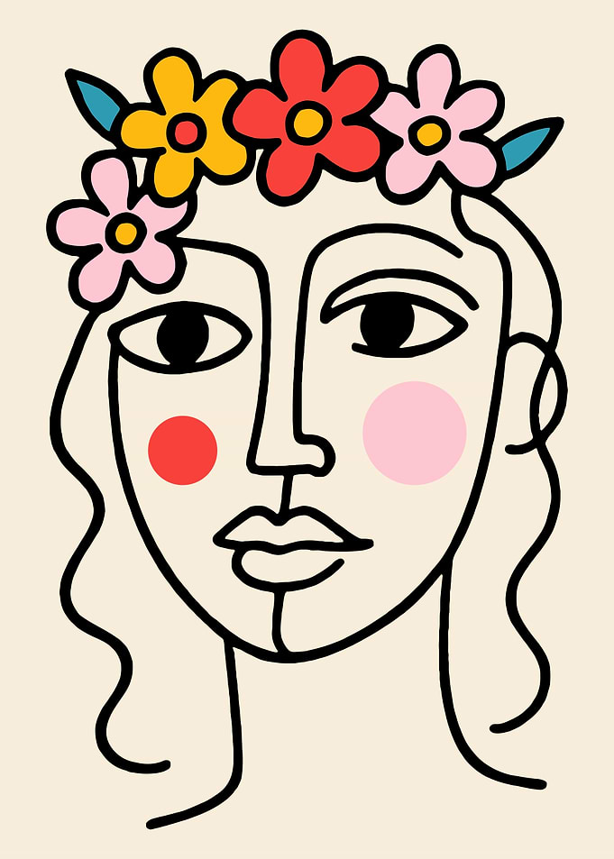 Abstract Woman with Flower Crown Art