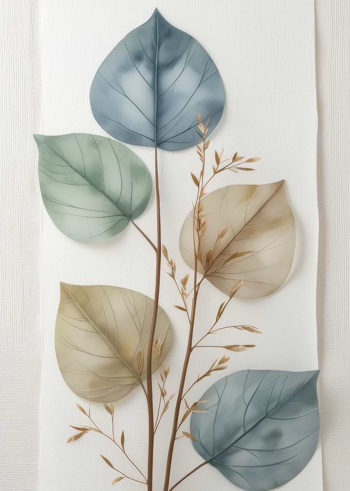 Botanical Leaves Art on White Background