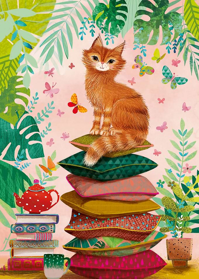 Ginger Cat on Pillows Illustration