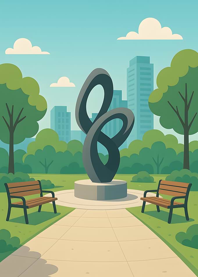 City Park with Abstract Sculpture