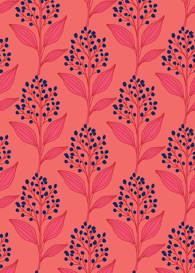 Floral Pattern with Berries and Leaves