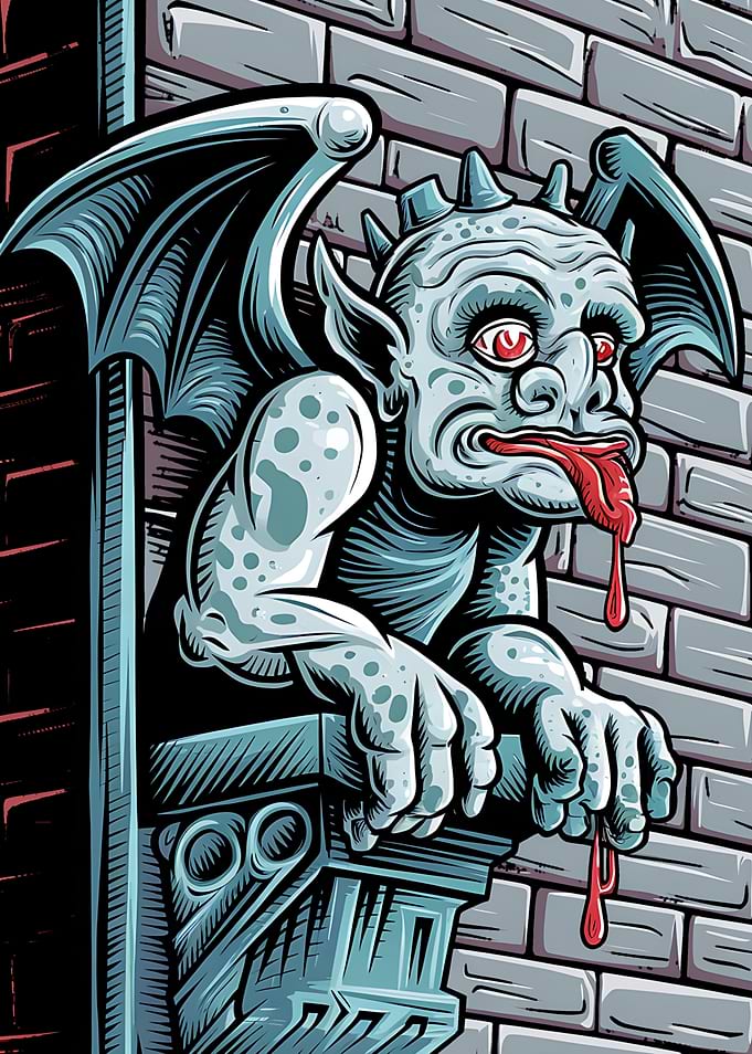 Gargoyle with Red Eyes and Tongue