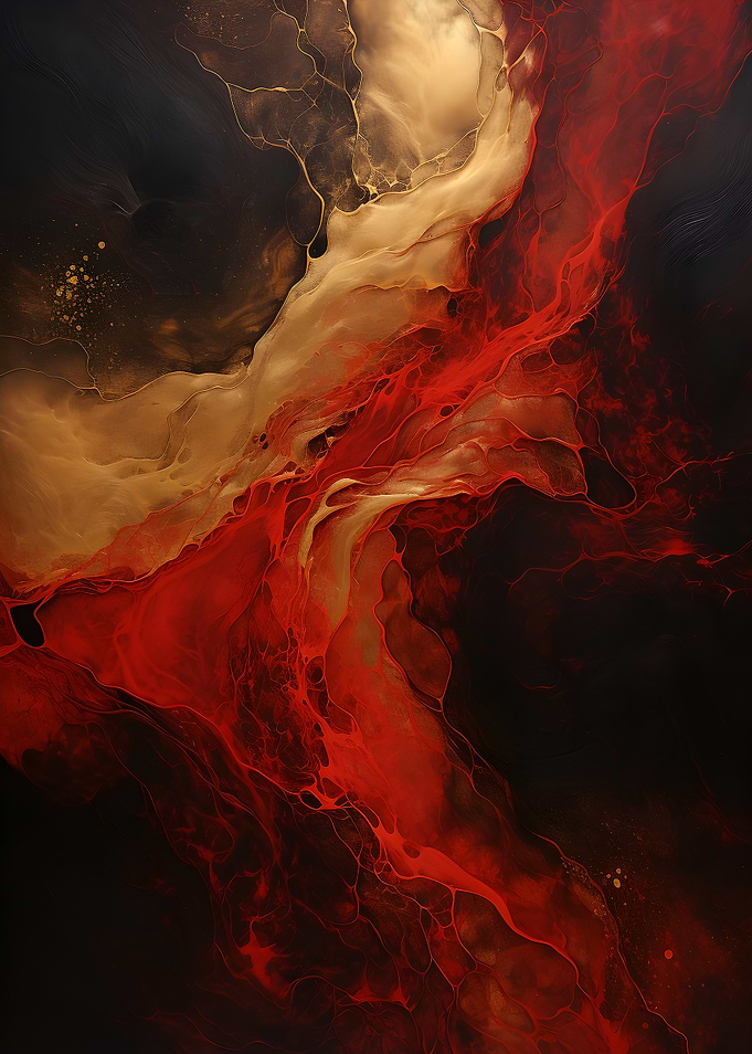 Abstract Red and Gold Fluid Art