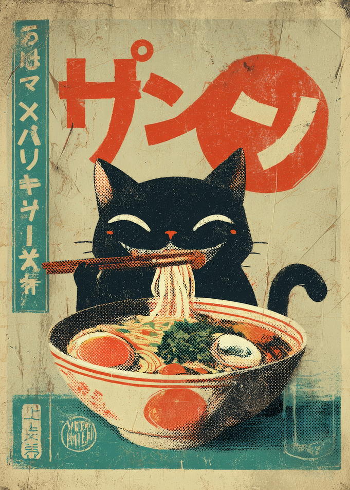 Vintage Ramen Cat Poster