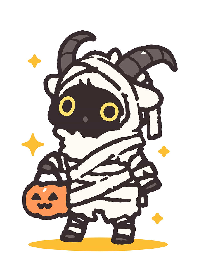 Cute Mummy Goat with Pumpkin