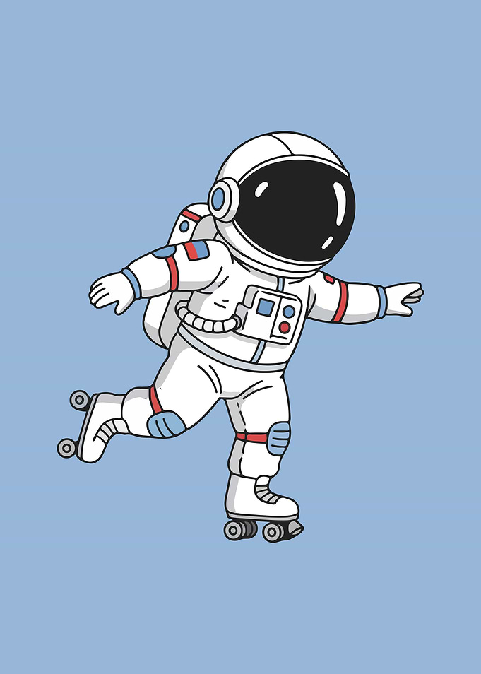 Astronaut on Roller Skates Cartoon Illustration