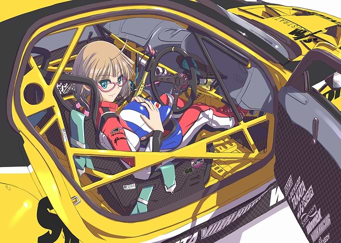 Anime Girl in Yellow Race Car