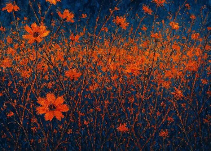 Orange Flowers on Blue Background Painting