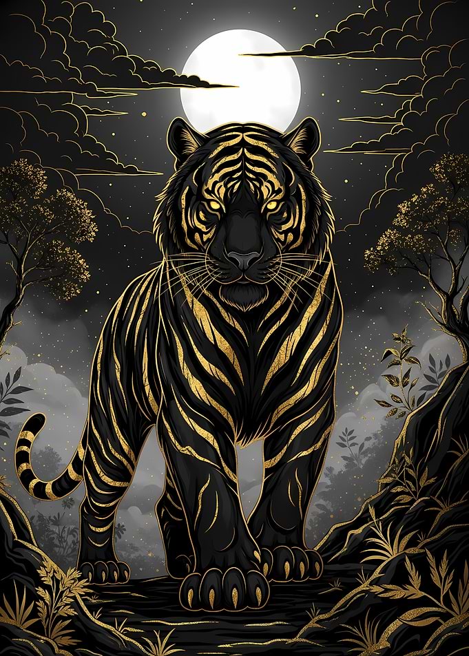 Golden Tiger Under Moonlight