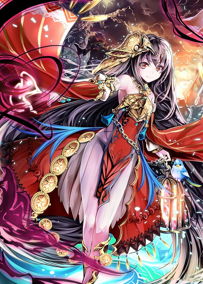 Anime Girl with Birdcage and Bird