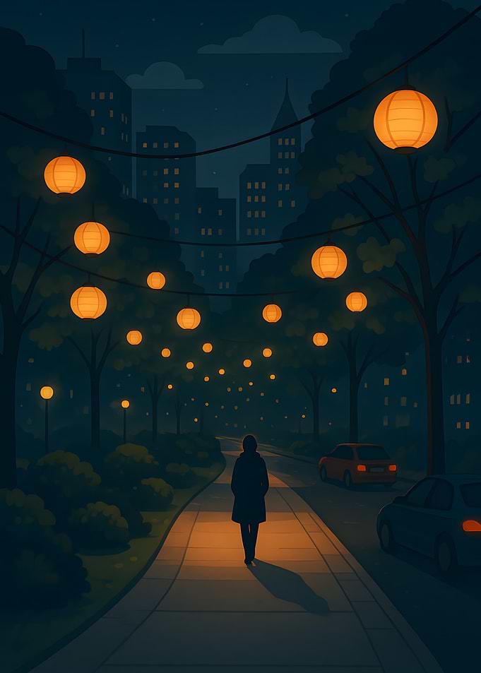 Night Walk Under Lanterns