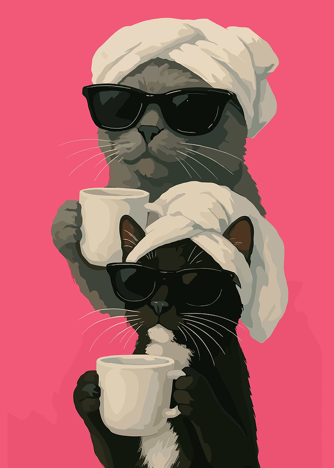 Cats with Coffee and Towels