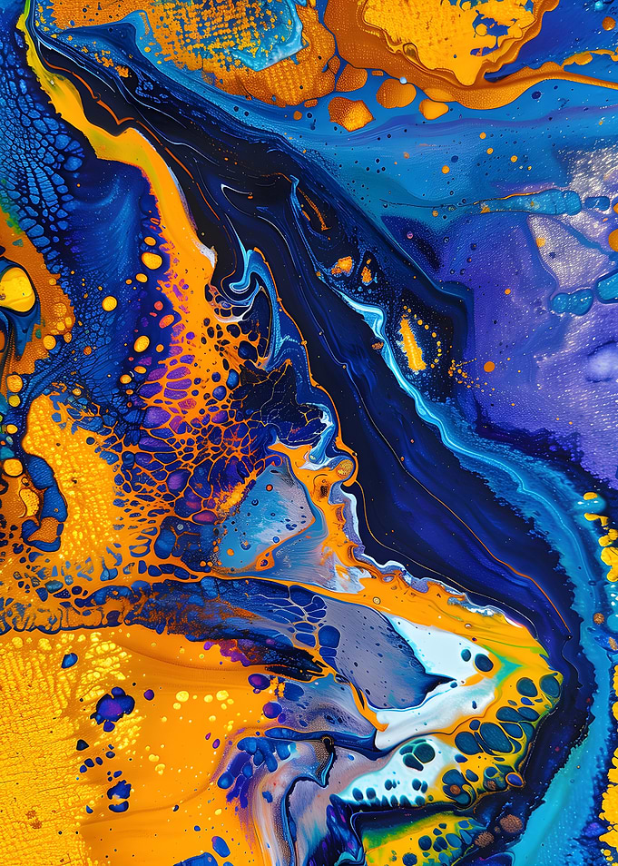 Abstract Fluid Art: Blue and Gold