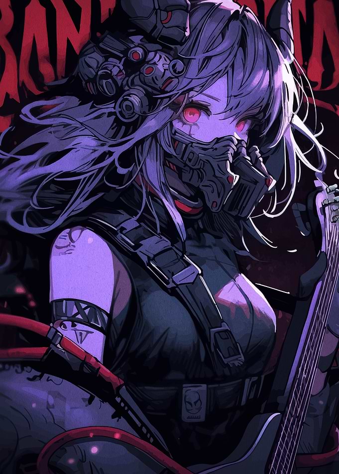 Cyberpunk Anime Girl with Guitar