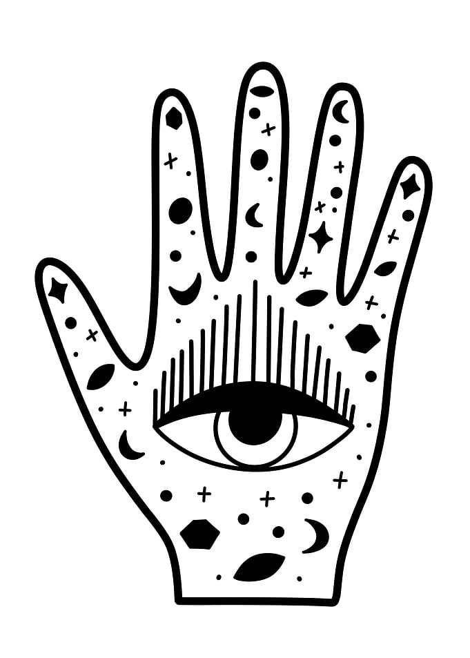 Mystic Hand with Eye and Symbols
