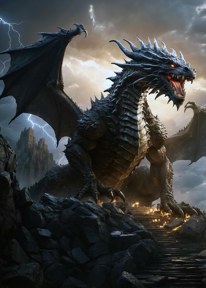Majestic Dragon on Stone Steps