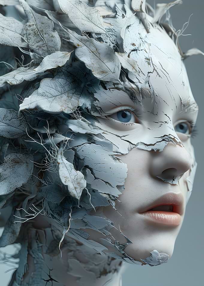 Woman with Leaves and Cracked Skin